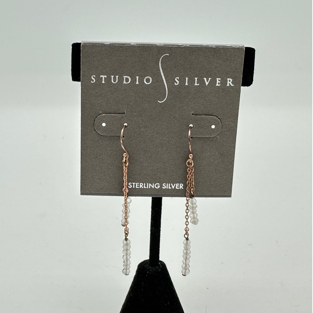 Studio Silver Drop Earrings Womens OS Rose Gold Quartz Bead Sterling Silver